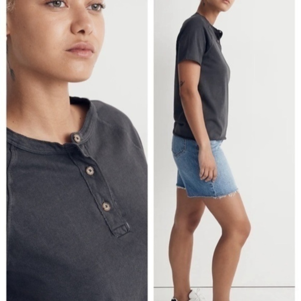 Madewell Black Garment Dyed Raglan Henley Tee XS